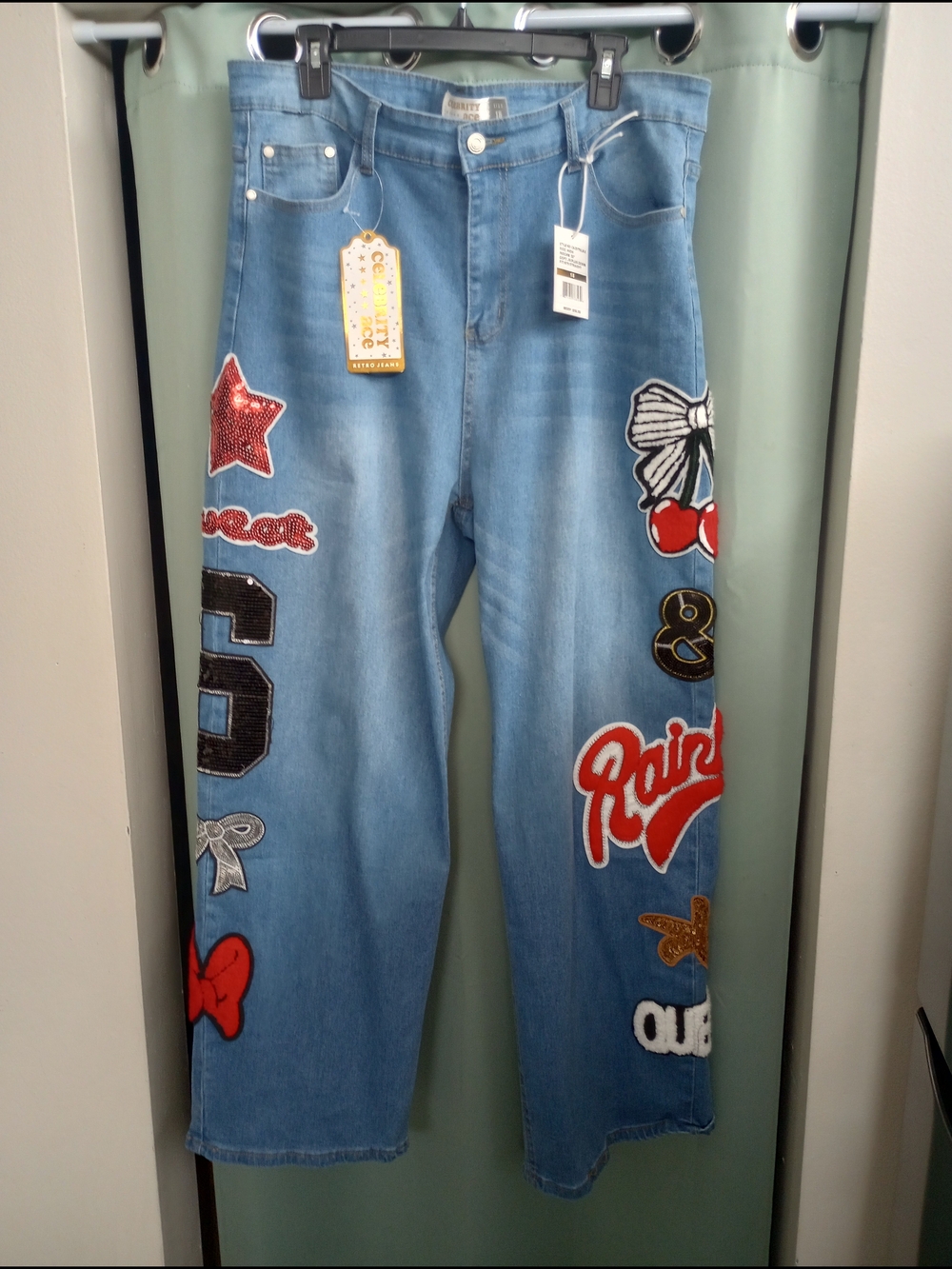 Celebrity Ace Blue Embellished Wide-Leg Jeans